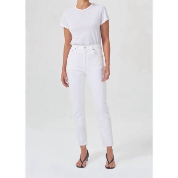 AGOLDE Riley Jeans High‎ Rise Straight Crop Womens 25 Stretch in Sour Cream - Picture 1 of 11